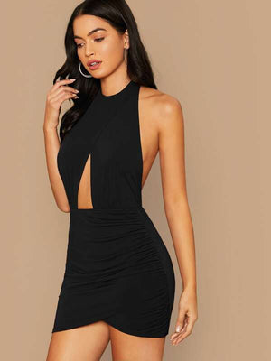 Open Back Ruched Bodycon Dress