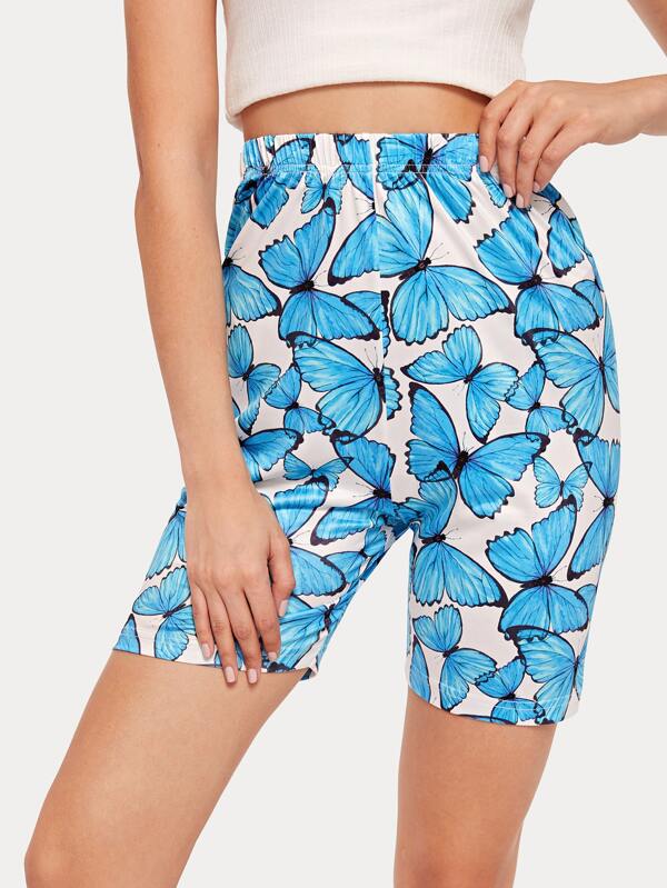 Blue Butterfly Biker Shorts