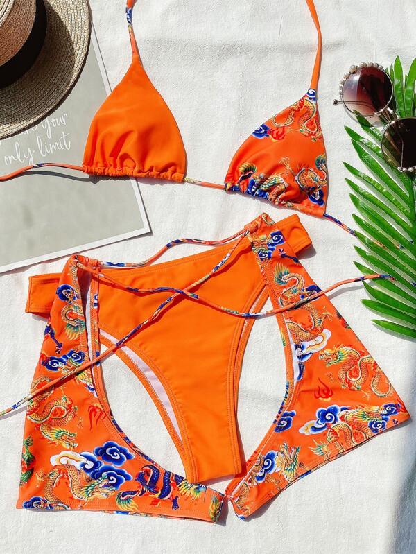 3 Piece Orange Dragon Swimsuit