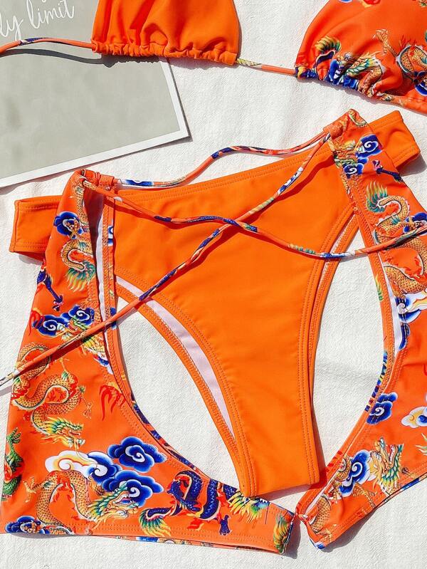 3 Piece Orange Dragon Swimsuit