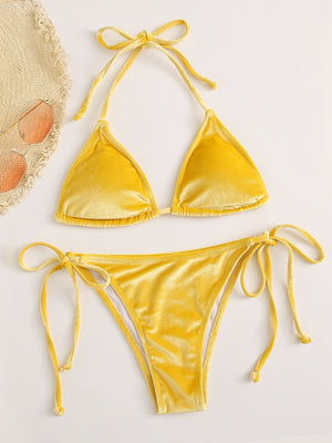 Lemon Velvet Tie Side Bikini