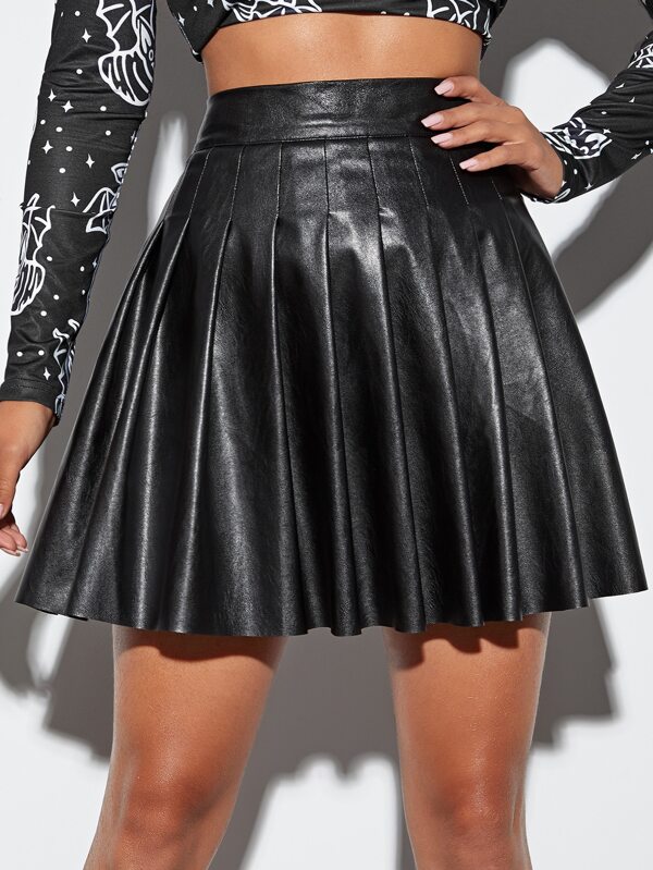 PU Leather Pleated Skirt