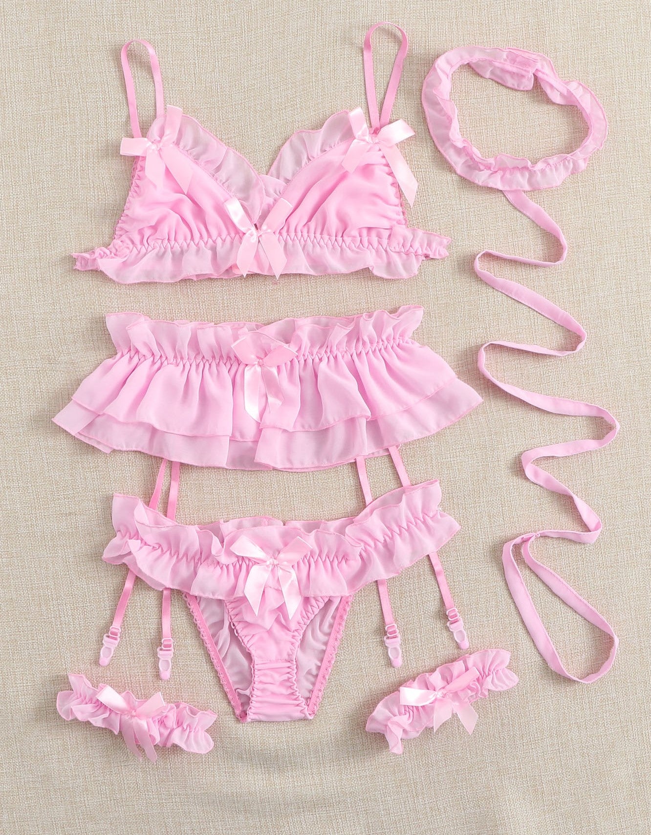 Chidozie Pink Bow Lingerie Set