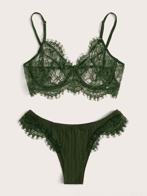 Nude And Earth Green Underwire Lingerie Set
