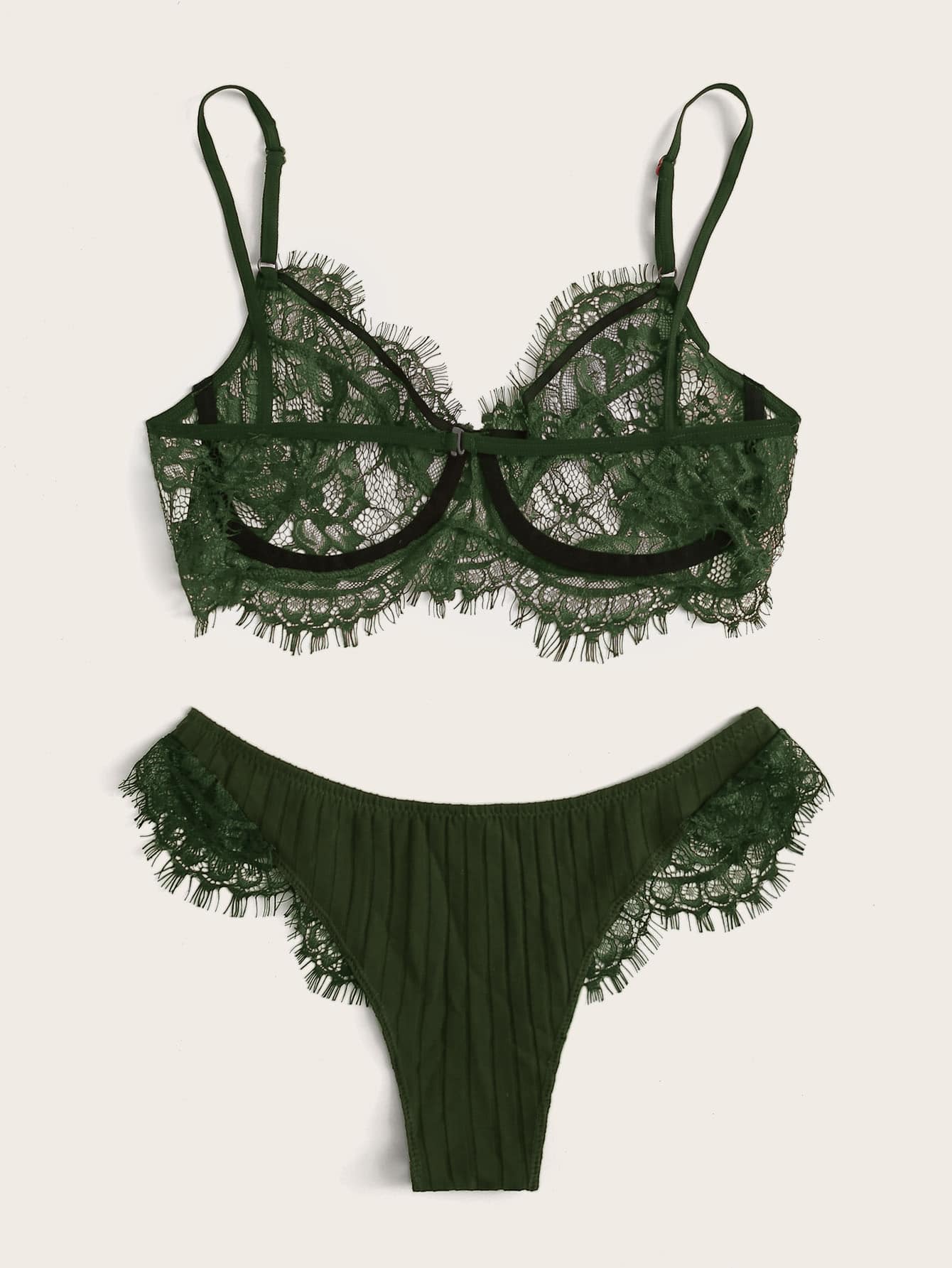 Nude And Earth Green Underwire Lingerie Set
